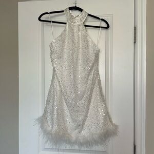 12th Tribe White Sequin Halter Mini Dress